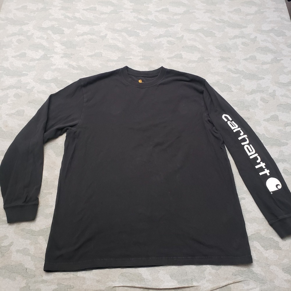 Carhartt Shirt Mens Large Black Pullover Long Sleeve Spell Out Work Wear Outdoor